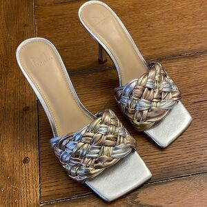 Marc Fisher slip on heels silver gold square toe dress business office church